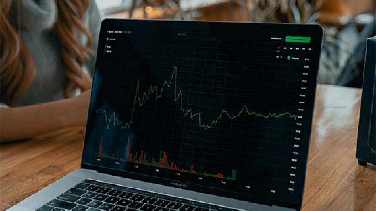 Laptop with financial graph